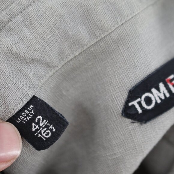 Tom Ford Shirt Mens 16.5 Linen safari military Button Up Long Roll Tab Sleeve - Picture 10 of 16